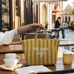 Eco friendly Paper Straw Beach Bag for Women Summer Woven Tote Bag Packable Straw Purses and Handbags for Vacation Holiday