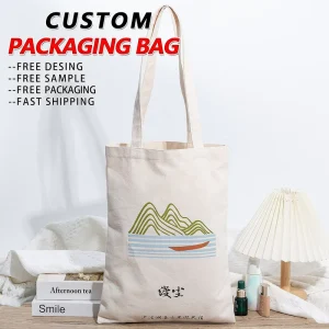 Eco friendly Recyclable Custom Logo Organic Cotton Natural Canvas Tote Bag Reusable Shopping Grocery Bag Promotional Fabric