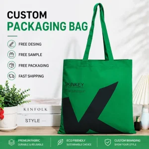 Eco-friendly Recyclable Custom Logo Organic Green Canvas Tote Bag Reusable Shopping Grocery Bag Promotional Fabric