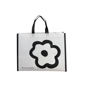 Eco-friendly Recyclable Non Woven Bag Modern Floral Print Custom Logo Durable Snap Button Shopping Tote Bag