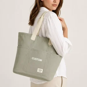 Eco friendly Sage Green Aesthetic Fashion Tote Bag Stylish Custom Cotton Canvas Letter Shoulder Bag For Commuting Shopping