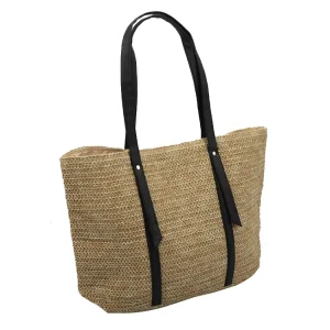 Eco friendly Straw Shoulder Bag Straw Bag Handbags Straw Bag With Leather Handle for Summer Vocation