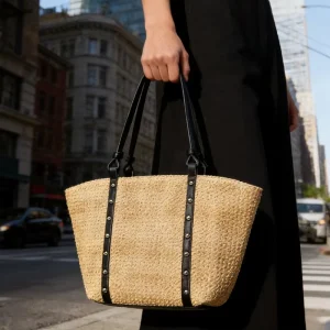 Eco friendly Straw Shoulder Bag Straw Bag Handbags Straw Bag With Leather Handle for Summer Vocation