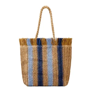 Eco friendly Straw Woven Striped Tote Bags Women Hand Bags Ladies Shoulder Causal Straw Bags