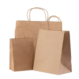 Ecological Customization Logo Foldable Recycled Food Delivery Color Brown Handle Carry Kraft Paper Bags