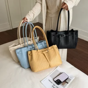 Elegant Chic Braided Woven Pattern Large Shopper Hand Bag for Women Work Travel Shopping Big Lady Crossbody Purses Tote Bag