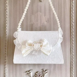 Elegant Fashion Women’s Single Handle Tote Crossbody Bag Zipper Closure Chain Design Square Bow Solid Color PU Lace Decoration