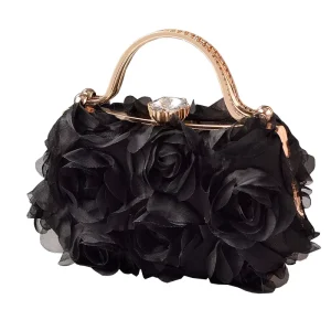 Elegant Floral Evening Clutch Rhinestone Frame Bridal Wedding Formal Events Party Luxury Women Fashion Handbag
