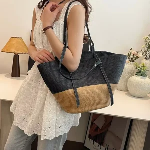 Elegant Handwoven Straw Tote Bag for Beach Vacations Large Capacity Shoulder Bag with Open Closure Versatile Women’s Beach Bag
