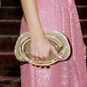 Elegant Rhinestone Gold Evening Clutch Purse Double-sided Rhinestone Design Chain Crossbody Bag Wedding Party and Dinner Bag