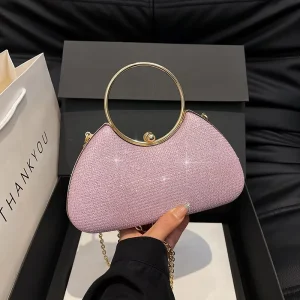 Elegant Sequin Evening Shoulder Bags for Women Simple Solid Color Ladies Handbag Purse Portable Girls Chain Crossbody Bag Clutch
