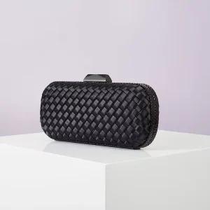 Elegant Small Size Women’s Woven Evening Bag Long Hand Clutch Purse with Metal Lock Women’s Banquet Party and Galas Clutch Bag