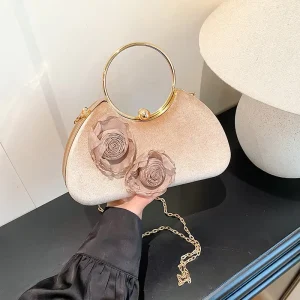 Elegant Socialite Floral Evening Suede Trapeze Shape Shoulder Bag Women’s Chain Box Evening Bags
