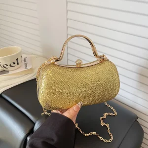 Elegant Soft Box Bag New Fashion Chain Evening Bag Bright Rhinestone Women’s Shoulder Crossbody Bags for Party Dinner