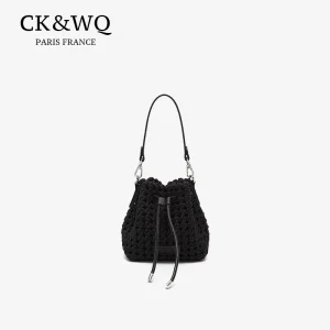 Elegant Woven Women’s Bucket Bags with Drawstring Closure Casual Women’s Shoulder Bags Multi-use Women’s Messenger Bag