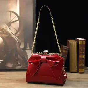 Elite Lady Fashion Dress Bag Luxury Patent PU Leather Handbag High end Pearl Diamond Bow Chain Shoulder Bag for Wedding
