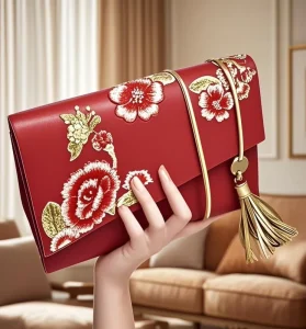 Embroidered Women’s Large Capacity Luxury Style Clutch Handbag PU All Match Crossbody Bag Open