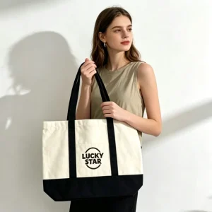 Embroidery Custom Logo Solid Color Canvas Oversized Cotton Tote Bag with Outside Pocket for Women Wedding Gift