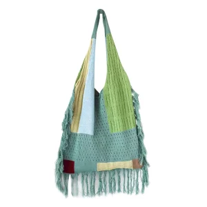 Ethnic Patchwork Shoulder Bag Woven Handbags Tote Knitted Hippie Bags Hobo with Tassel