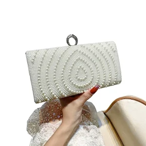 European American Fashion Evening Wedding Bridesmaid Gift Shoulder Ball Clutch Bag Pearl Beads Decoration Spring