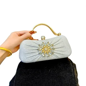 European American Retro Style Polyester Diamond Encrusted Small Clutch Bag for Women Banquet