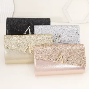 European American Style Ladies Messenger Bag Waterproof Shiny Clutch for Wedding Party Gift Featuring Chains