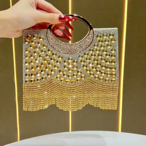 Evening Bag Full Diamond Rhinestone Clutch Bag Tassels Decoration Chain Strap Handbag Women Party Banquet Elegant Evening Bag