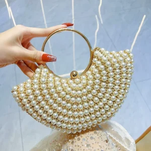 Evening Bag Womens Banquet Clutch Crossbody Tote Pearl style Diamond embellished Elegant Polyester