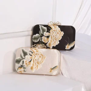 Evening Clutch Bag Embroidered Chinese Style Cheongsam Matching Women’s Evening Gown Butterfly Floral Handbag Nylon