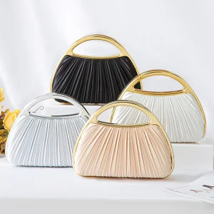 Evening Satin Pleated Magnetic Clasp Banquet Clutch Party Polyester Crossbody Bag Urban Minimalism Handbag