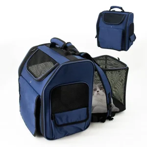 Expandable Luxury Breathable Oxford Pet Cat Carrier Backpack Airline Approved Dog Travel Bag with Mesh Space Safety Leash