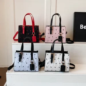 Exquisite Bow Shoulder Bag Small Square Polyester Lining Versatile Handbag Stylish Casual PU Crossbody Bag for Women
