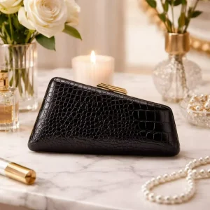Exquisite Luxury Asymmetrical Snake Skin Clutch Bag Trendy Evening Wedding Crossbody Chain Bag