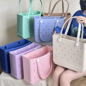 Extra Large Solid Color EVA Beach Tote Bag Open Closure Waterproof Portable Heavy Duty Structured Stand Durable Carry Pool