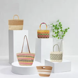 FSP479 Bohemian Style Paper String Straw Bag Woven Bag Large Capacity Fashion Tote Summer Beach Straw Bag Colorful Stripe