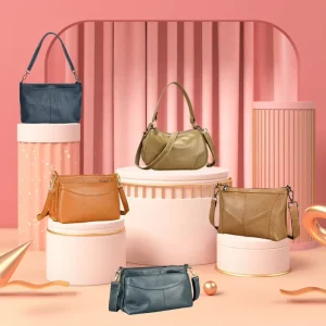FSR739 Women’s Bag Single Shoulder Cowhide Fashion First Layer Cowhide Crossbody Bag Popular Stitching Large Capacity