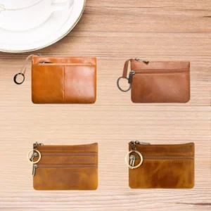 FSW596 Genuine Leather Mini Short Cowhide Zipper Retro Coin Purse Custom logo Vintage Genuine Leather Mini