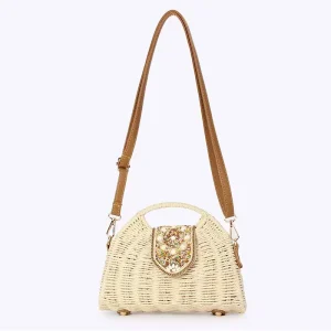 Factory Bohemian style Handcrafted Women’s Woven Slanted Hanging Straw Bags for Beach Use