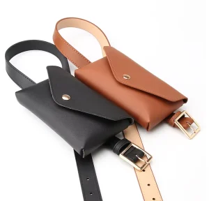 Factory Custom Mini PU Leather Waist Bags Envelope Belt Bag Adjustable Alloy Buckle Women Accessory Bag for Dresses