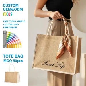 Factory Custom Printed Wedding Shopping Gift PE Tote Bags Eco Friendly Reusable Gunny Burlap Jute Tote Custom Logo