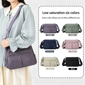 Factory Custom Solid Color Waterproof Nylon Multi Pocket Crossbody Backpack Large Capacity Women Shoulder Messenger Backpack