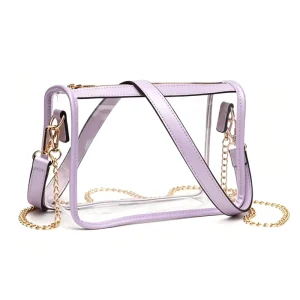 Factory Custom Stadium Approved Designer Clear Purse Transparent PVC Square Chain Crossbody Bag for Concert