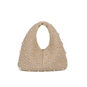 Factory Custom Summer Lady Style Small Handbag Fashionable Straw Woven Crochet Bag Summer Rivet Women’s Shoulder Bags