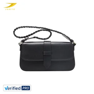 Factory Custom Women’s Black Braided Strap Shoulder Bag Classic Genuine Leather Flap Underarm Handbag For Casual And Commute