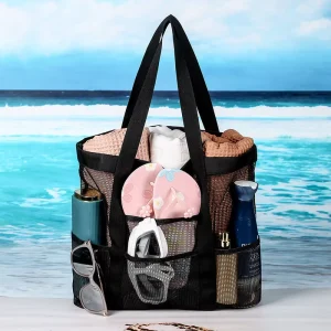 Factory Customized Personalized High Quality Mesh Open Portable Beach Towel Bag with Large Storage Space for Summer Travel Men