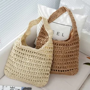 Factory Direct Custom Handmade Crochet Woven Straw Women’s Beach Shoulder Bag