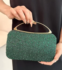 Factory Direct Evening Luxury Rhinestone Clutch Bags with Curved Handle for Wedding Banquet Women’s Handbags