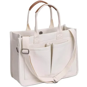 Factory Direct Large Capacity Canvas Tote Bag Women Work Laptop Book Pocket Crossbody Shoulder Messenger Bag for College Travel