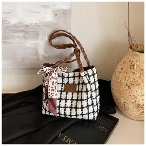 Factory Direct Large Capacity Simple Fashion Plaid Black White Shoulder Bag Women’s Tote Bag