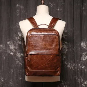 Factory Direct Men’s Leather Handbag Women’s Cowhide Travel Backpack Large Capacity Laptop Daypack for Outdoor Hiking